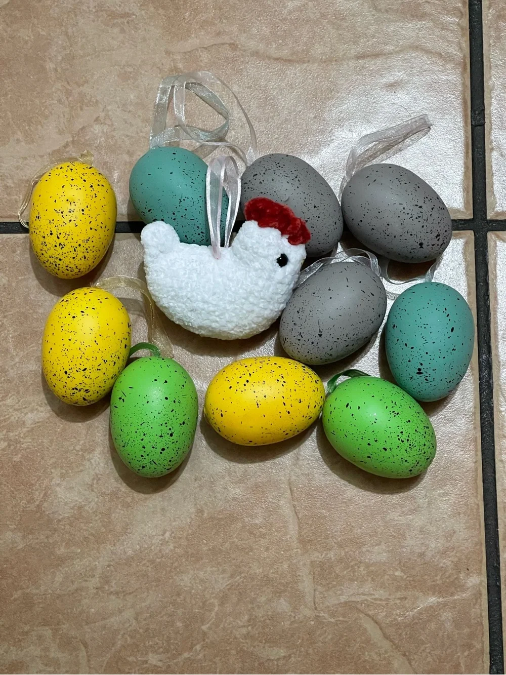 Handmade Plush Crochet Chicken Speckled Egg Christmas Ornaments